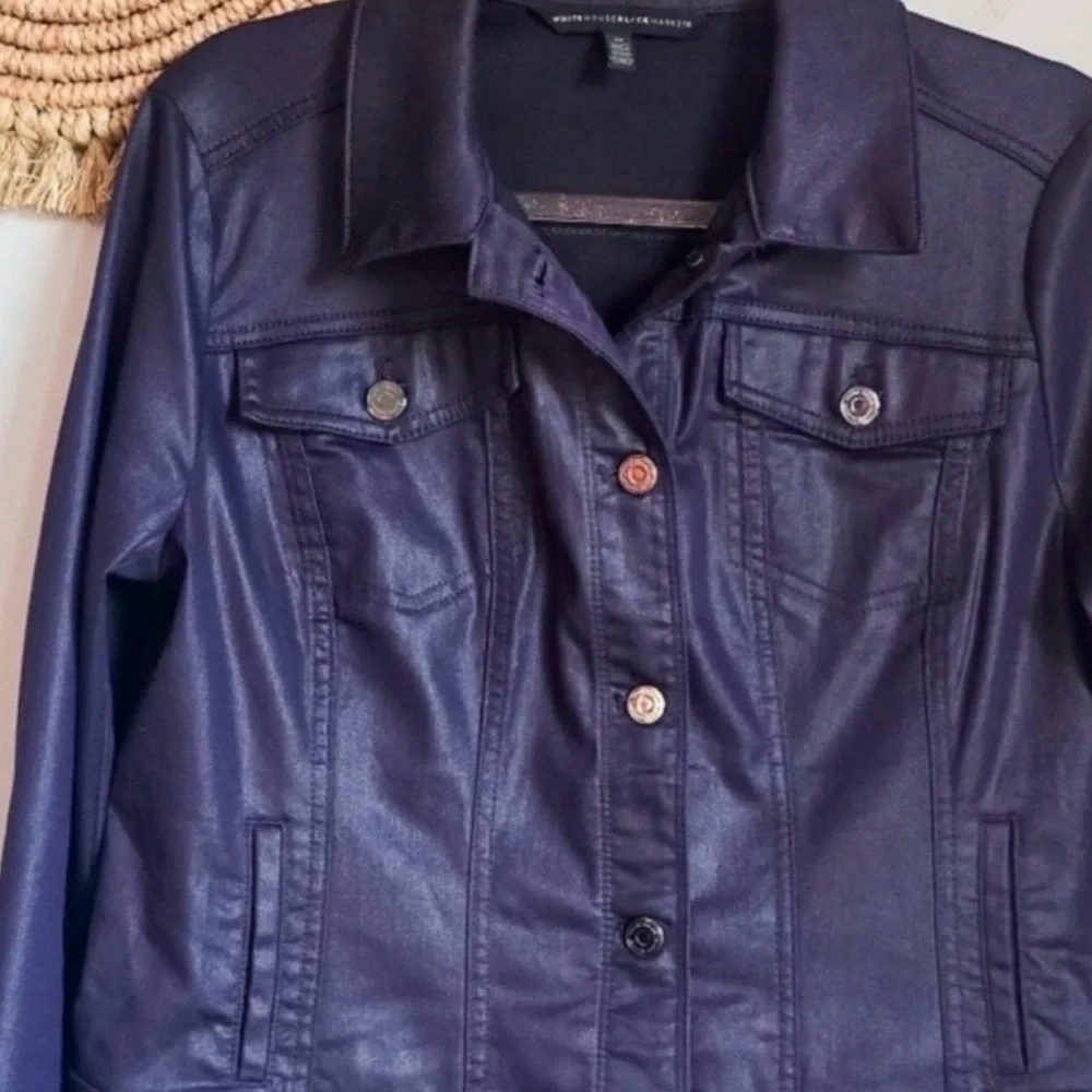White House black market coated denim Women's Purple faux Leather Jacket - Picture 2 of 3